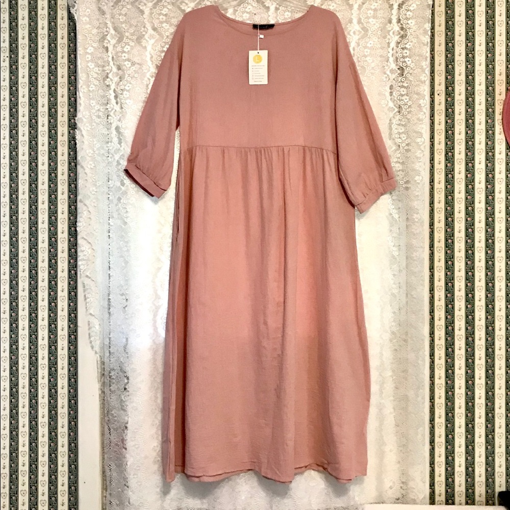 NWT Pink Pocket Midi Dress- Large